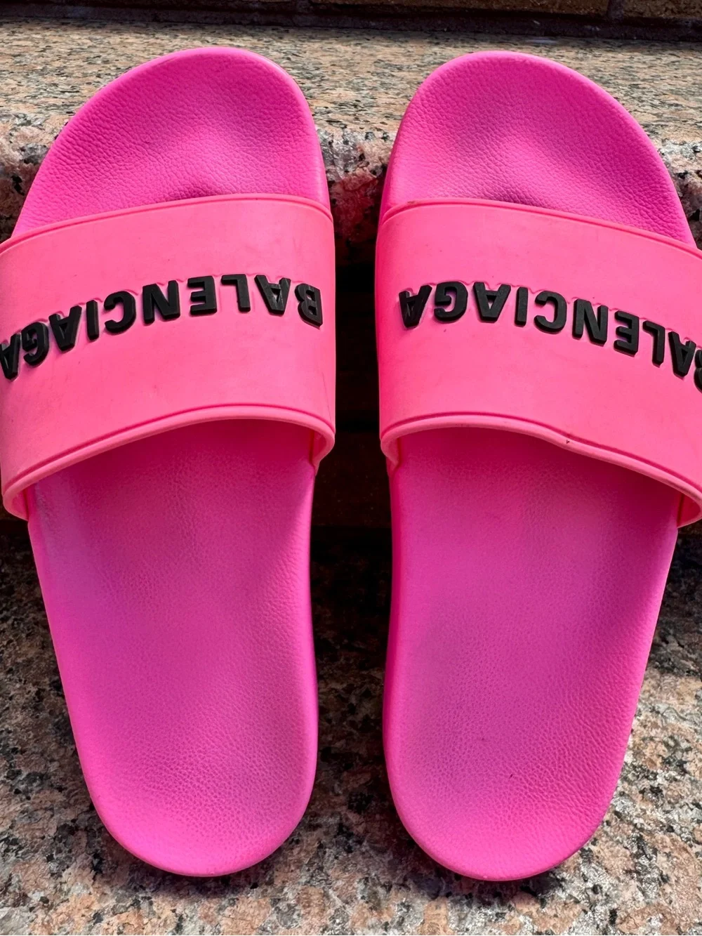 Balenciaga | Shoes | Balenciaga Hot Pink Logo Slide Sandals | Poshmark